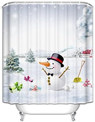 Shower Curtain Company Blue Snowman in Winter Wonderland Christmas Holiday Shower Curtain