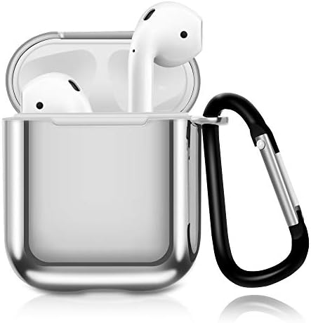 HAYUL Airpods Case, 2019 Newest TPU Shockproof Protective Silicone Airpods Case Cover with Portable Keychain for Apple Airpods 1st / 2nd Charging Case(Support Wireless Charging Case) (Silver)