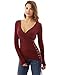 PattyBoutik Women Long Sleeve V Neck Lace Up Blouse (Burgundy Small)