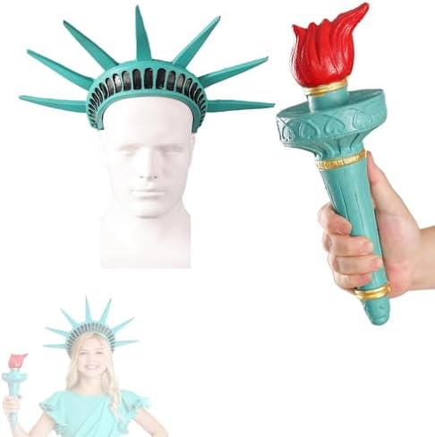 Diadema Y Antorcha De La Estatua De La Libertad: Disfraz De Halloween Con Corona Ajustable Y Material PU Para Adultos Y Niños