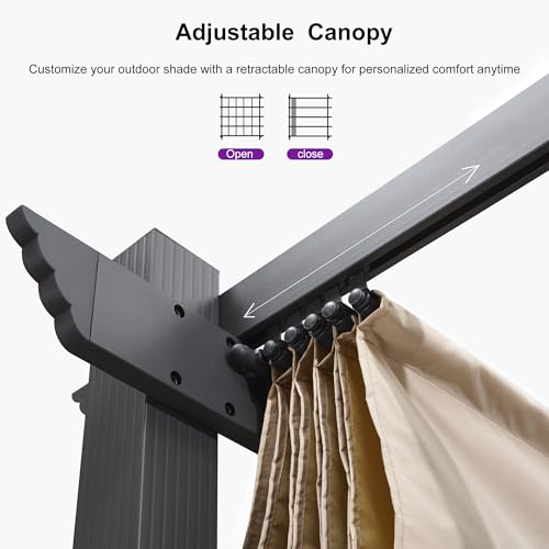 PURPLE LEAF Outdoor Retractable Pergola 10' X 12' Canopy Aluminum, Beige image 28