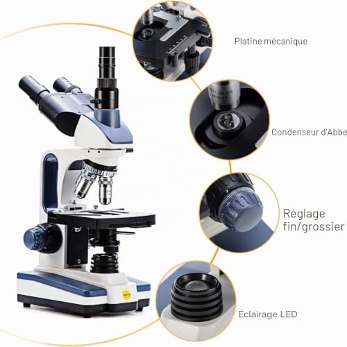 SWIFT SW350T Trinocular Compound Microscope, 40X-2500X Magnification, Siedentopf Head, Search Level, Two-Layer Mechanical Scene, 1.3MP Camera and Software, Windows and Windows Compatible