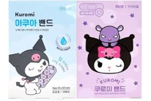 Kitty Friends Waterproof & Assorted Bandages – 22 Count (Purple Kuromi Design, Sterile First Aid)