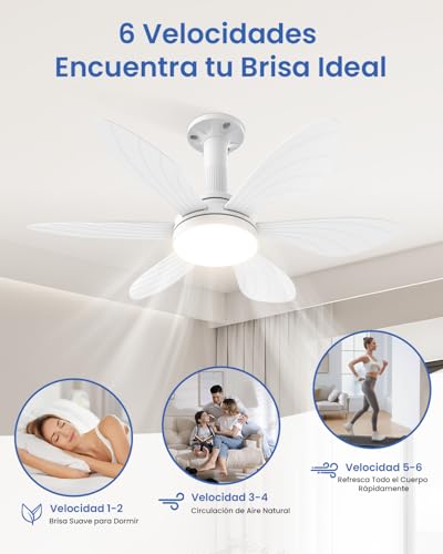 Foco Ventilador de Techo con Luz de 28", Reversible | Fácil Instalación, Potente Flujo de Aire con 6 Aspas, Luz Regulable y Control Remoto