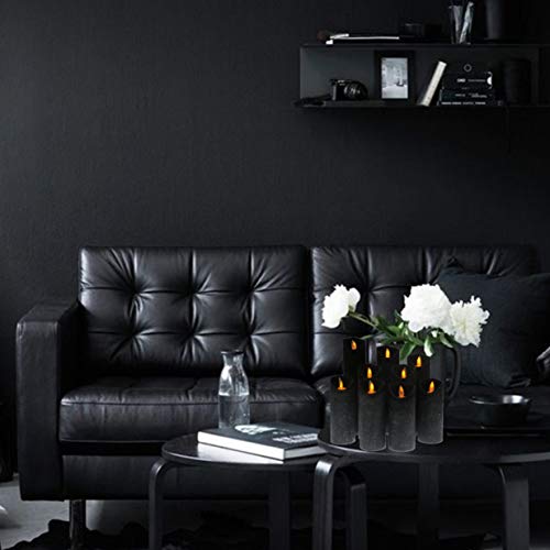 Kitch Aroma Black flameless Candles, Battery Operated LED Pillar Candles with Moving Flame Wick with Remote Timer,Pack of 9 - Thumbnail 3
