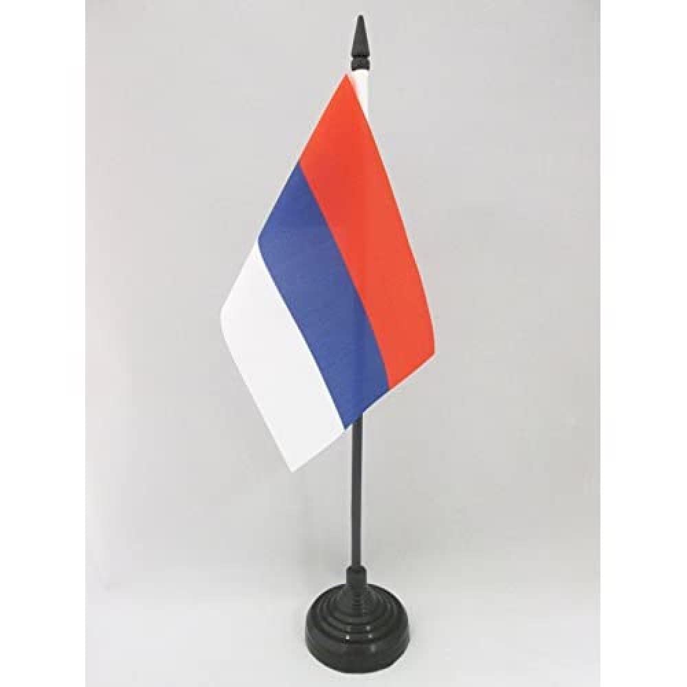 AZ FLAG - Serbia Civil Table Flag 4'' x 6'' - Serbian Office Mini Banner 100% Polyester 15 x 10 cm - Mini Desk Flag with 10'' Pole and Black Plastic Base