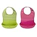 OXO Tot Waterproof Silicone Roll Up Bib with Comfort-Fit Fabric Neck, 2 Pack, Pink/Green