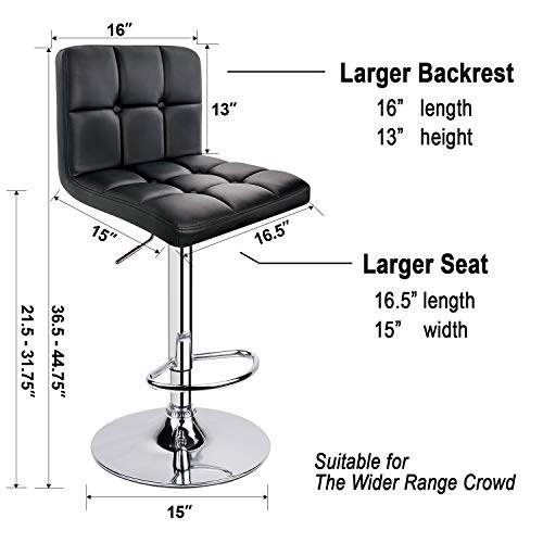 HOMEKOKO Square Metal Barstools PU Leather with Adjustable Swivel Barstools Set of 2, Black