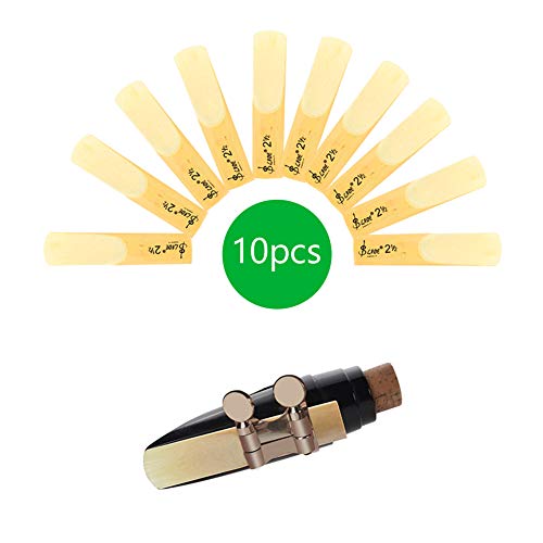 DaveandAthena 10 Pieces Alto Saxophone Reeds Clarinet Reeds Strength 2.5 with Plastic Box, 2-1/2 Reed Bamboo for Traditional bB Clarinet Accessories