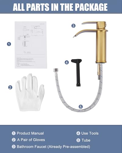 ARCORA Basin Faucet, Stainless Steel Bathroom Faucet, Single Handle Sink Mixer Tap, Waterfall Spout Low Noise for Bathrooms, Gold
