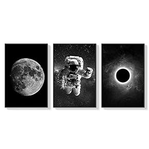 3 Piece Framed Canvas Wall Art for Living Room, Bedroom Astronaut in Space Canvas Prints for Home Decoration Ready to Hang - 16"x24"x3 Panels