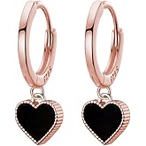 SLUYNZ Solid 925 Sterling Silver Black Heart Hoop Earrings for Women Teens Love Heart Hoop Earrings Huggie
