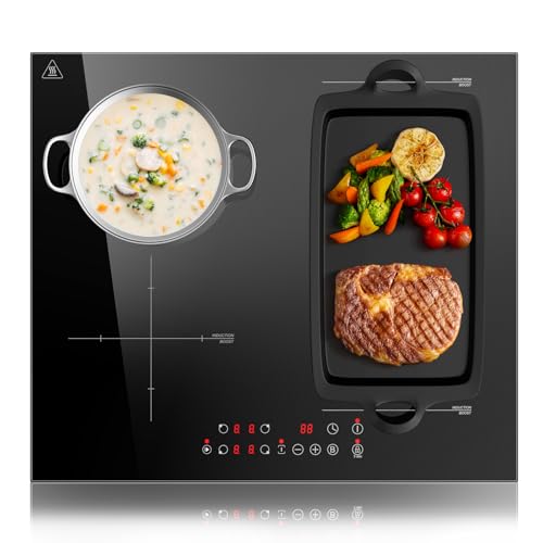 KICHPOWER Induktionskochfeld 4 Zonen mit 1 flexzonen, Einbau Induktionskochfeld 60 cm, Induktion Herdplatte Kochfeld, mit Boost-Funktion, Touch Contro
