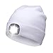 Wenjuan USB Rechargeable LED Beanie Cap, Lighting and Flashing Alarm Modes Ultra Bright 4 LED Hands Free Flashlight Unisex Winter Warmer Knit Cap Hat(White)