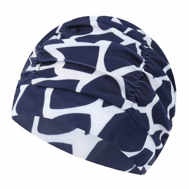 Swimming Cap Chemo Hair loss Beanie Hat Scarf Turban Cancer Swim Cover Headwear Headcover for Women (Navy White Pattern)