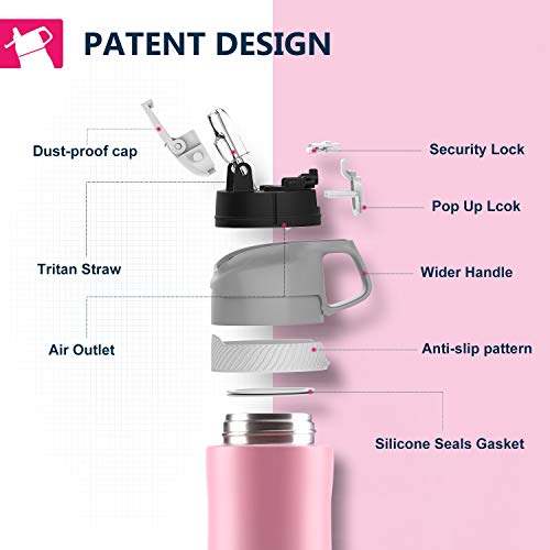 FJbottle Sports Water Bottles with Straw, 20 oz Double Wall Vacuum Insulated Stainless Steel Bottle Keeps Hot and Cold, With Cleaning Brush, Perfect Gifts for Girl and Lady, Sweet Pink Taffy