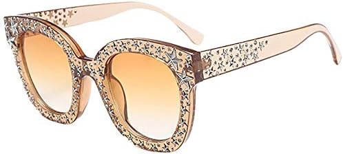 Quelife Womens Artificial Diamond Cat Eye Quadrate Star Big Frame Classic Sunglasses E