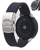 SnuG Watchband Moto360 22mm Watch Band and Bumper Case Set for larger 46mm 2nd Gen Moto 360 smart watch (Black w Silver Buckle)