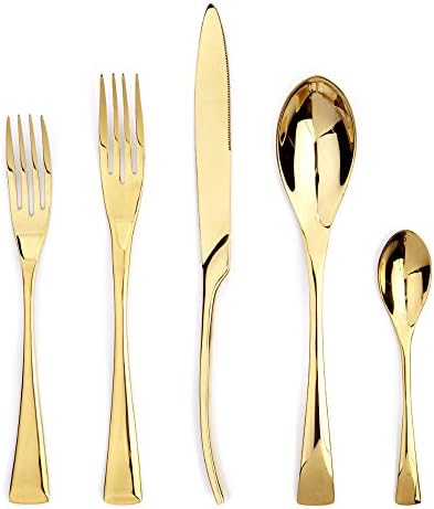 5 pcs Food Grade Golden Stainless Steel Dinnerware Set Flatware Set Dinner Knife Dinner Fork Tea Spoon Tableware