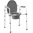 Medline Dark Gray 3-in-1 Folding Commode with Elongated Seat, Microban Treated - Portable, Adjustable, Durable - Ideal for Medical Patients