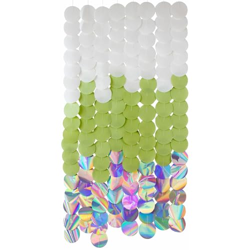 Folat 27588 Partyhintergrund - Weiß/Grün - Mystic Morning Dew - Kreis - 80 x 170 cm - für Hochzeit, Party, Dekoration, Fotoautomat und Festivals Bühnendekor
