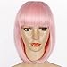 Colorful Bird Pink Bob Short Straight Wig with Flat Bangs Synthetic Pastel Bob Wigs for Women Cosplay Daily Party Wig Heat Resistant Pink,12 inches