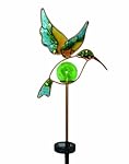 Moonrays 91444 Solar Powered Garden Glass Hummingbird Stake LED Light, Metal & Glass