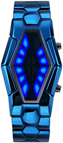 WUTONYU Men's Stainless Steel Back Light Digital LED Display 164FT 50M Water Resistant Wrist Watch (Blue)