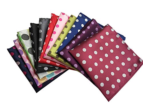 MENDENG Mens Assorted Cotton Polka Dots Pocket Square Handkerchief Set of 11