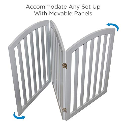 Arf Pets Free Standing Wood Dog Gate, Expands Up to 74" Wide, 31.5" Tall - Bonus Set of Foot Supporters Included – Grey Color (Certified Refurbished)