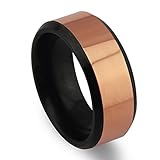 Will Queen 8mm Rose Gold Beveled Tungsten Carbide Rings Top Polished Wedding Bands, Comfort Fit