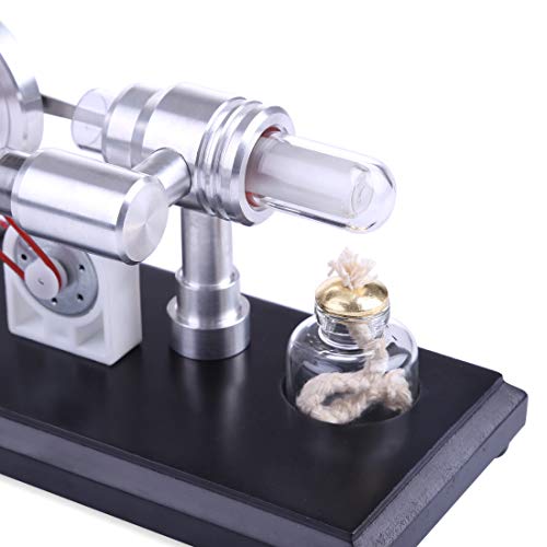 RuiyiF Double Cylinder Stirling Engine Kit with Generator Hot Air External Combustion Engine Physics Kits for Kids Teens Adults