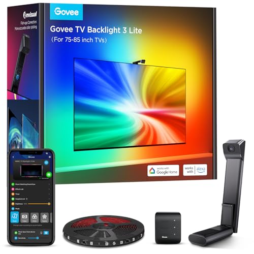 Govee Tv Hintergrundbeleuchtung 3 Lite Mit Fish-Eye Korrektur Funktion, Sync Für 75-85 Zoll Tvs, 5M Rgbicw Wifi Tv Led Strip Mit Kamera, 4 Farben In 1 Lampenperle, Sprach- &Amp; App-Steuerung