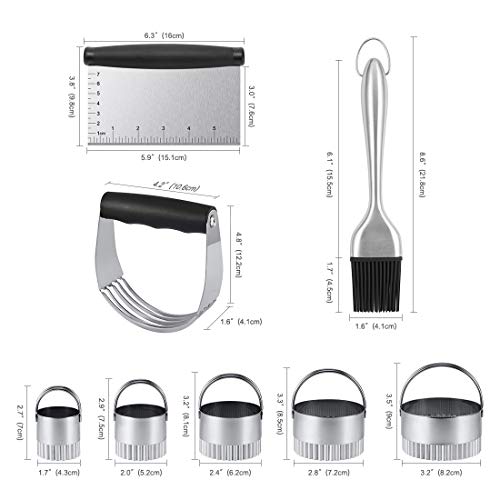 Pastry Cutter Set, Dough Blender, Pastry Scraper and 5pcs Stainless Steel Biscuit Cookie Cutter Set, Pastry Brush Heavy Duty Baking Dough Tools for Home Kitchen - Thumbnail 6