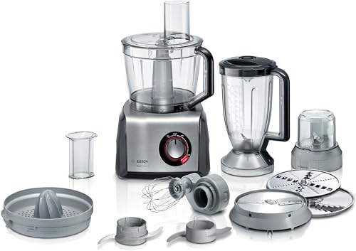 Bosch Robot da Cucina Multifunzione Compatto MC812M844, Oltre 50 Funzioni, 1250 W, Ciotola 3.9 L, Frullatore, Spremiagrumi e Tritatutto Inclusi, Accessori per Macinare, Impastare, Grattugiare, Nero