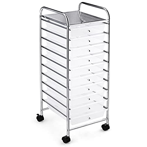 Rolling Storage Cart with 10 Drawers, Mobile Utility Cart
