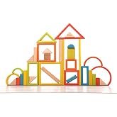 moderngenic 'Wonderland' Wooden Geometrical Building Blocks, 32 Piece Large Geometrical Rainbow Stacker, Stacking &amp; Nesting Construction Toys, Preschool Colorful Learning Educational Toys