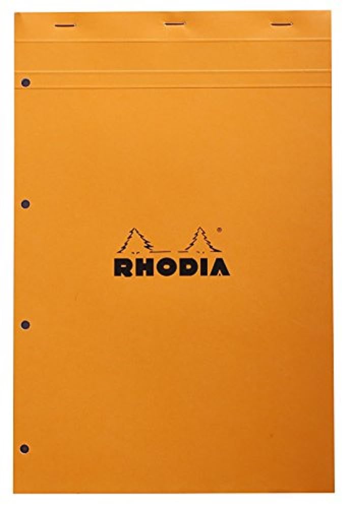RHODIA 20200C - Stapled Notepad N°20 Orange - A4+ - Small Squares - 80 Detachable Sheets 4 Hole Punched - White Clairefontaine Paper 80 g/m - Soft and Resistant Cover - Basics