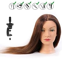 HAIREALM 24" Mannequin Head 100% Human Hair Hairdresser Training Head Manikin Cosmetology Doll Head (Table Clamp Stand Included) HE418S