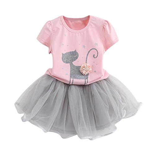 2017 Toddler Kids Baby Girls Cute Bow Shirt Top Grid Shorts Set Tutu Dresses Princess Party Clothes (3-4Years, Pink)