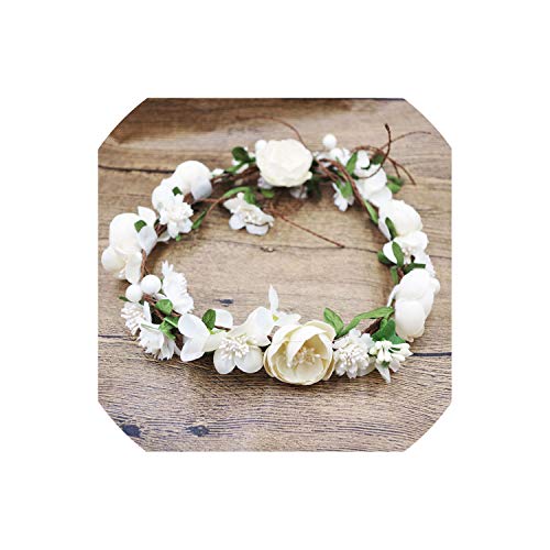Flower Wreath Girl Head Rose Flower Crown Bridal Hair Accessories Wedding Headband Kid Party Floral Garlands Adjustable,White