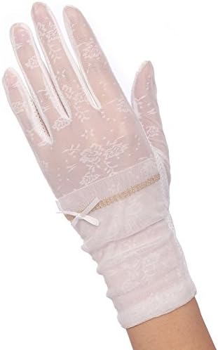UV Protection Touchscreen Lace Gloves,Women Skid Resistant Driving Breathable (White)