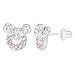 Rhodium Plated Screw Back Pink Crystal Mouse Baby Girls Kids Earrings
