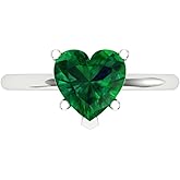 Clara Pucci 14K Solid Gold Engagement Ring for Women | 2 cttw Emerald Heart Cut Solitaire | Real White Gold Wedding Ring