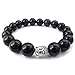 KONOV Black Agate Mens Bracelet, 12mm Energy Bead, Buddha Mala, Black Silver
