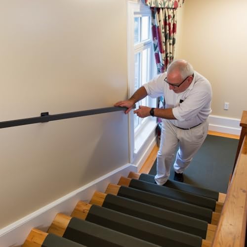ONLT 420cm Stair Handrail Stair Ramp Black Matte Non-slip Industrial Wrought Iron Water Pipe Handrail Against Wall for Elderly Loft Corridor