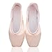 KUKOME Ballet Dance Shoes Pink Satin Pointe Shoes with Ribbon and Toe Pads for Ladies