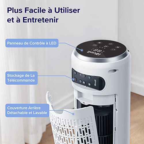LEVOIT Silent Column Fan, 5 Speeds 4 Wind Modes, Remote Control, 12H Timer, 90 Degree Oscillating with 7 m/s, 33 W Economy, with Standby Mode Stand Fan 92 cm