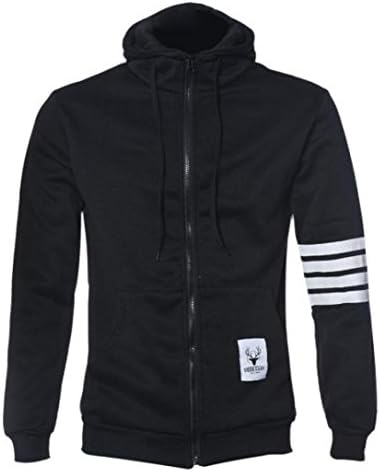 Permalow Men's Fashion Cotton Long Sleeve Zipper Hooded Sweatshirt Jackets (XXL, Black)