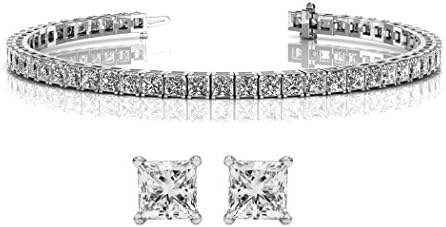 Sterling World Women's Classic Princess Cut Tennis Bracelet and Earring Set (White)